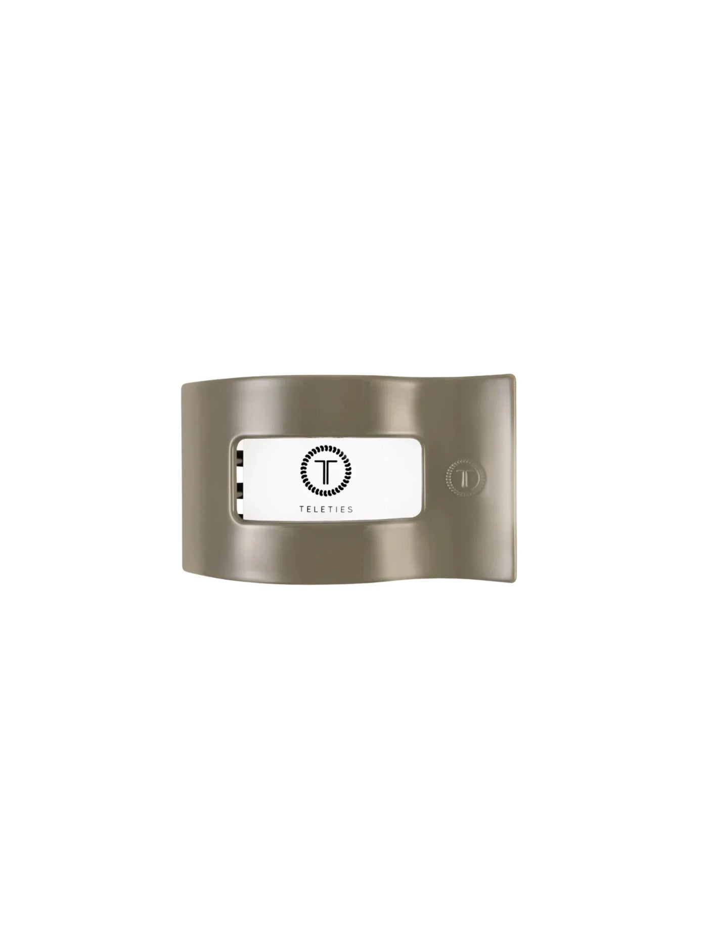 Sage green small rectangle hair clip on white background, front.