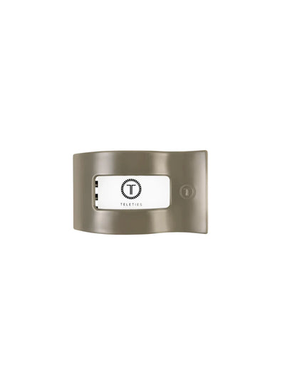 Sage green small rectangle hair clip on white background, front.