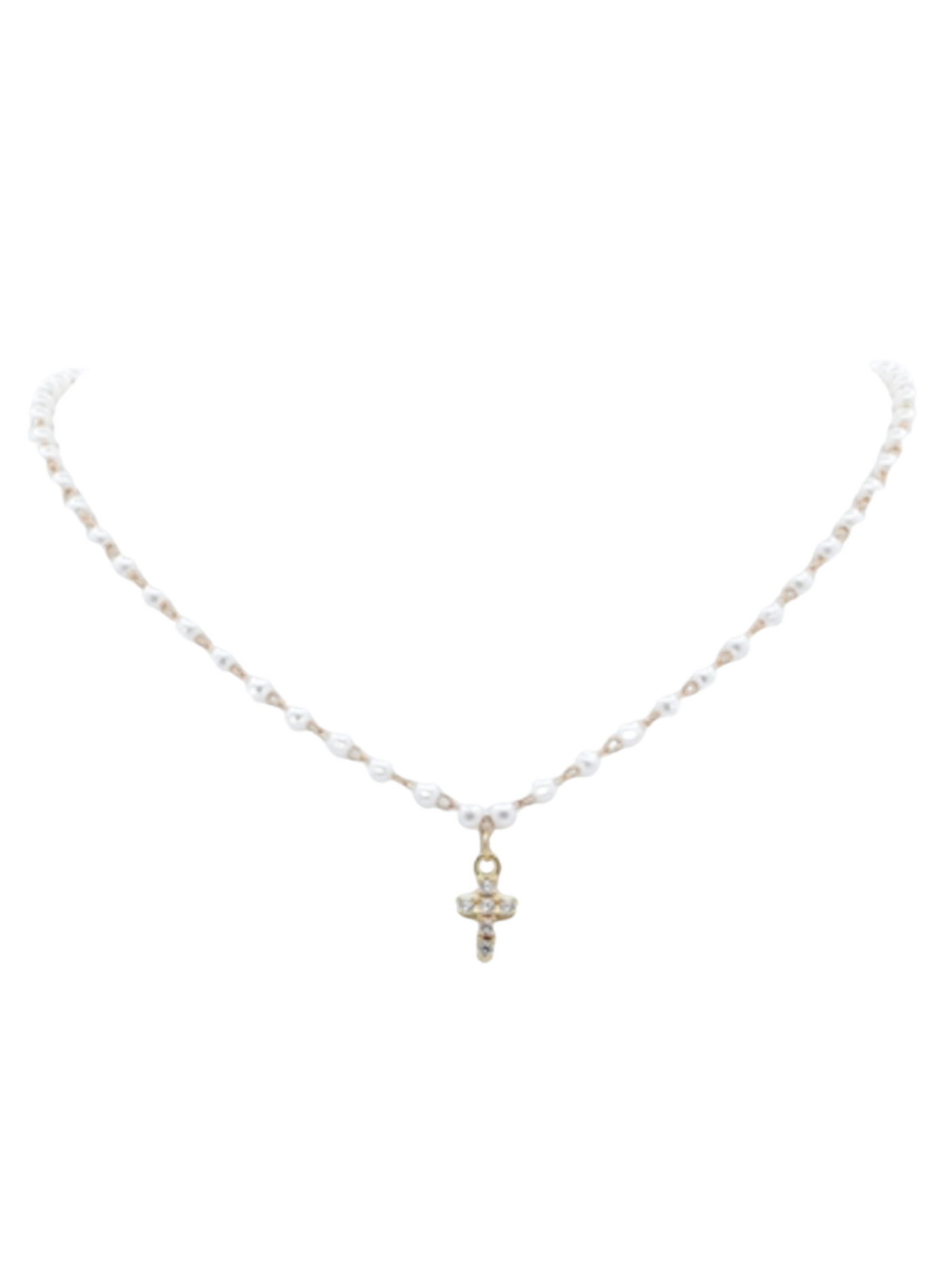 Dainty Pearl and Chain Necklace with Cross Charm