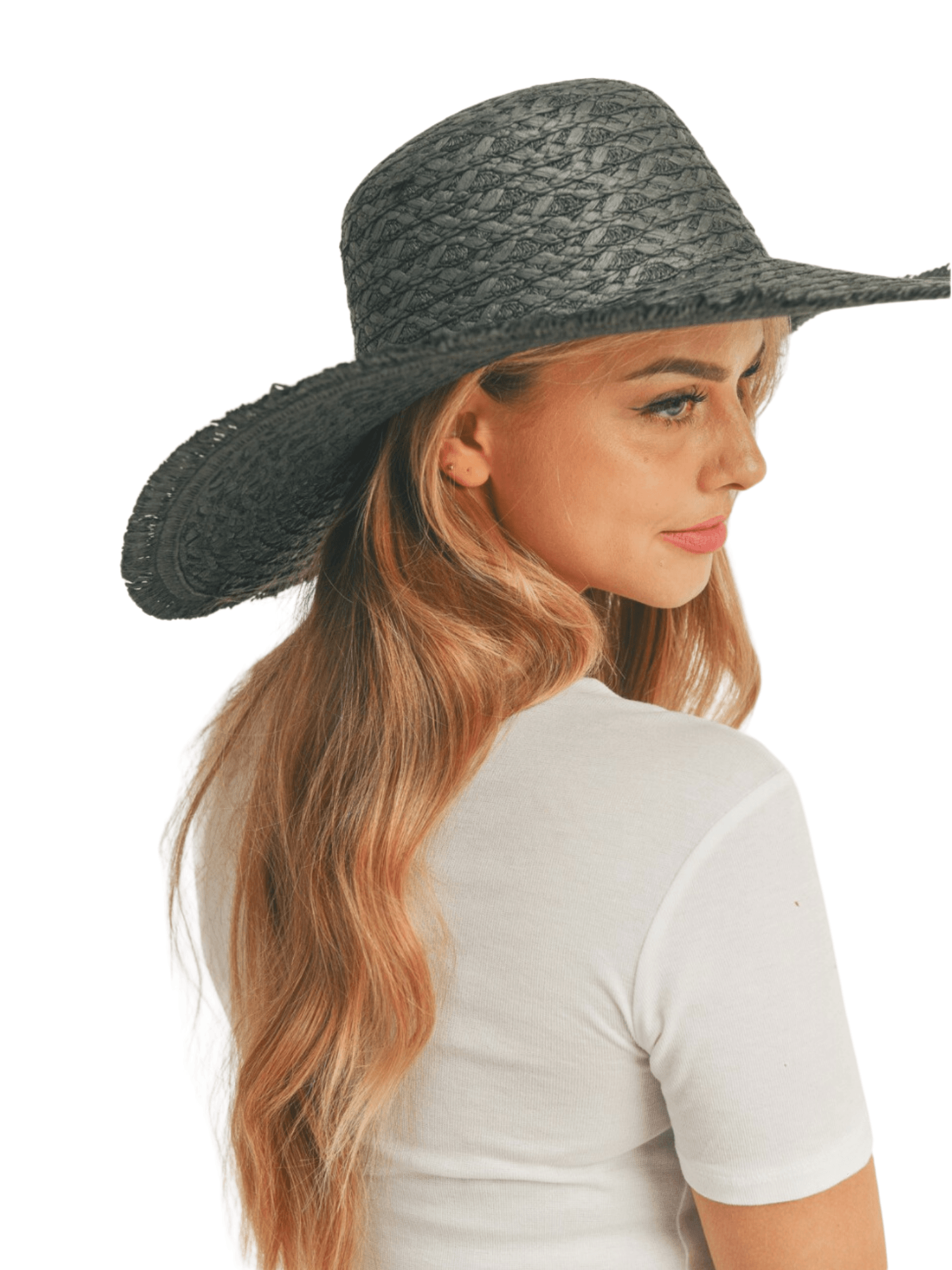 Vineyard Vines Black Raffia Sunhat Frayed Edge Wide Brim Beach Hat AgnetaWideBrimFringeHat_1.jpg?  main image 2