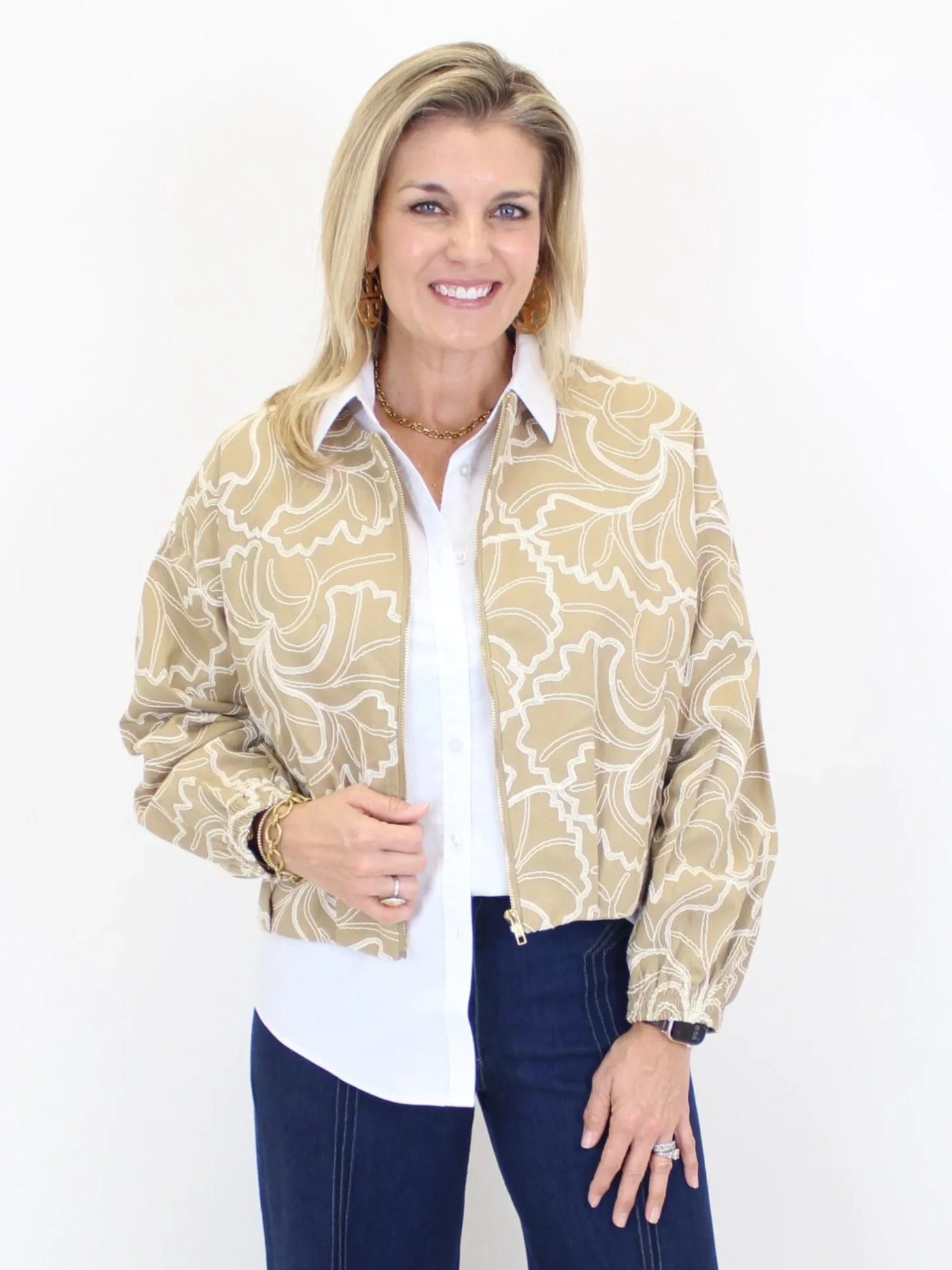 Embroidered Foliage Jacket - Tan