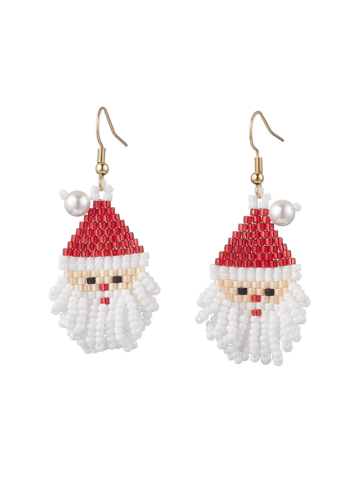 Beaded Santa Claus earrings on a white background