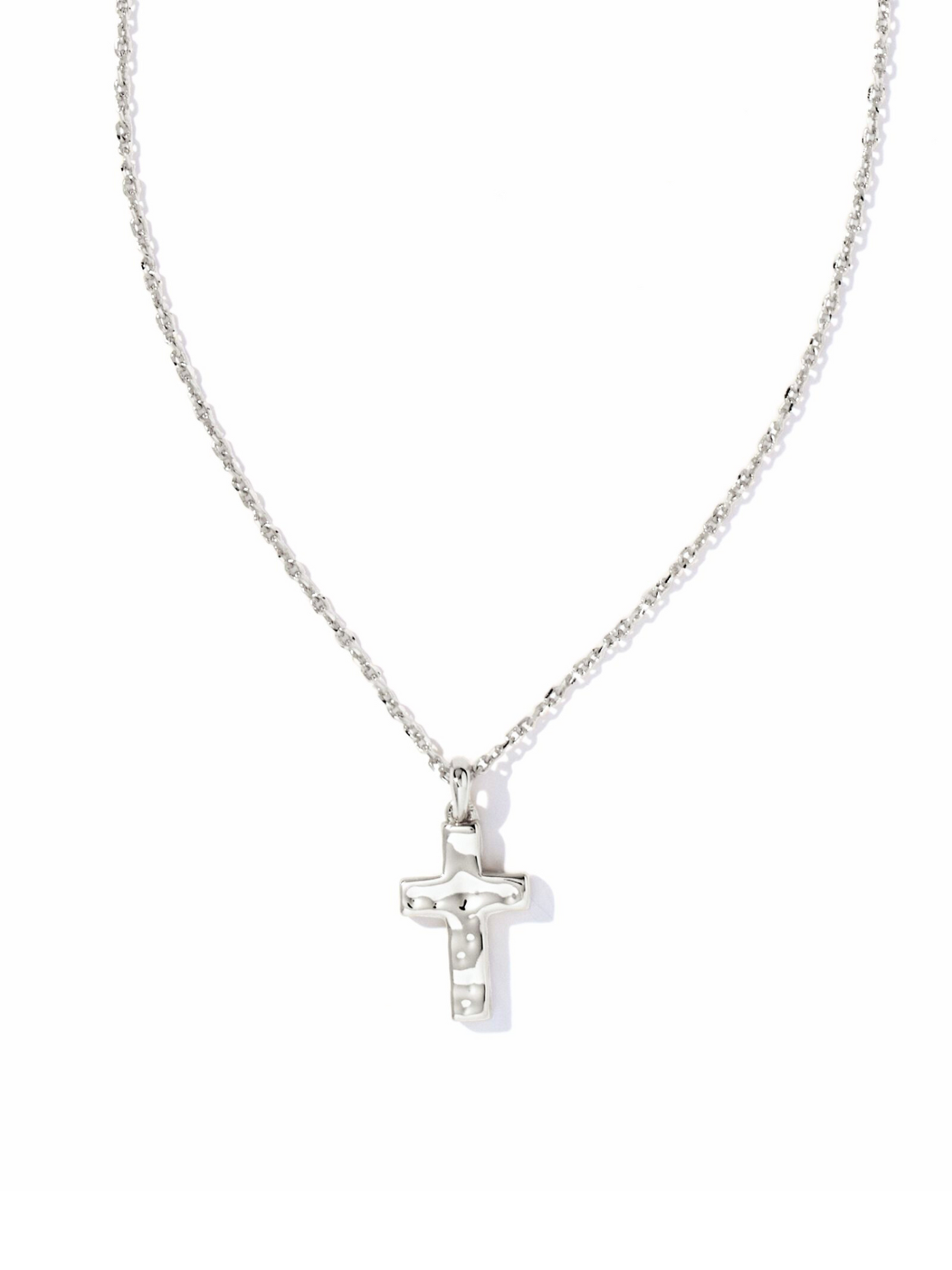 Cross Pendant Necklace Silver on white background, front view.