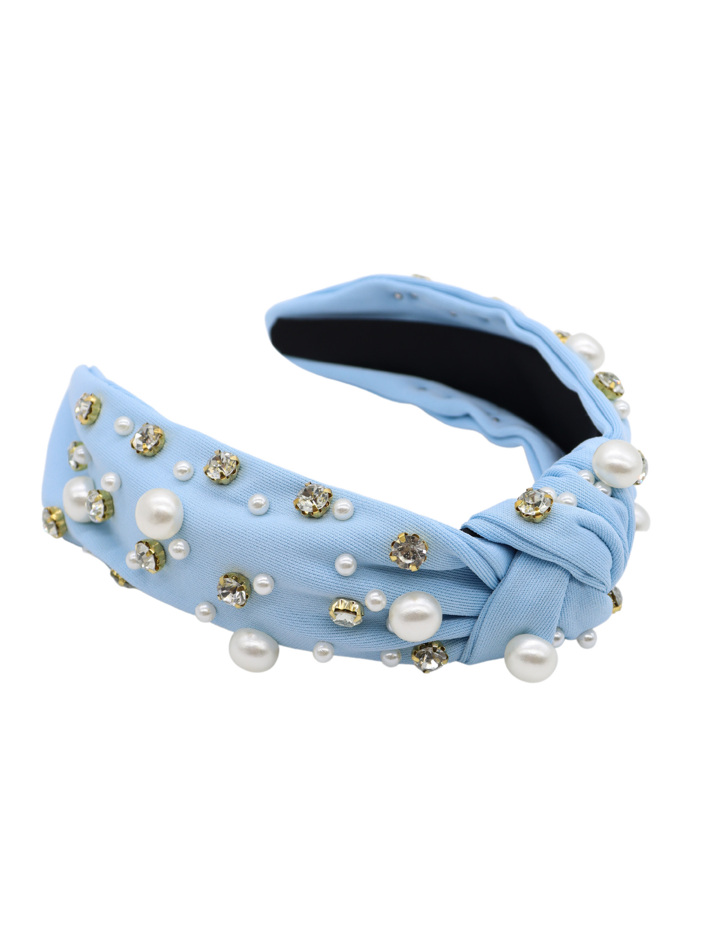 Light Blue Pearl and Crystal Topknot Headband