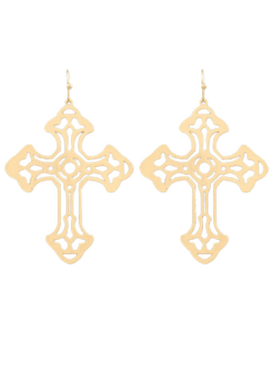 Gold Filigree Cross Earrings