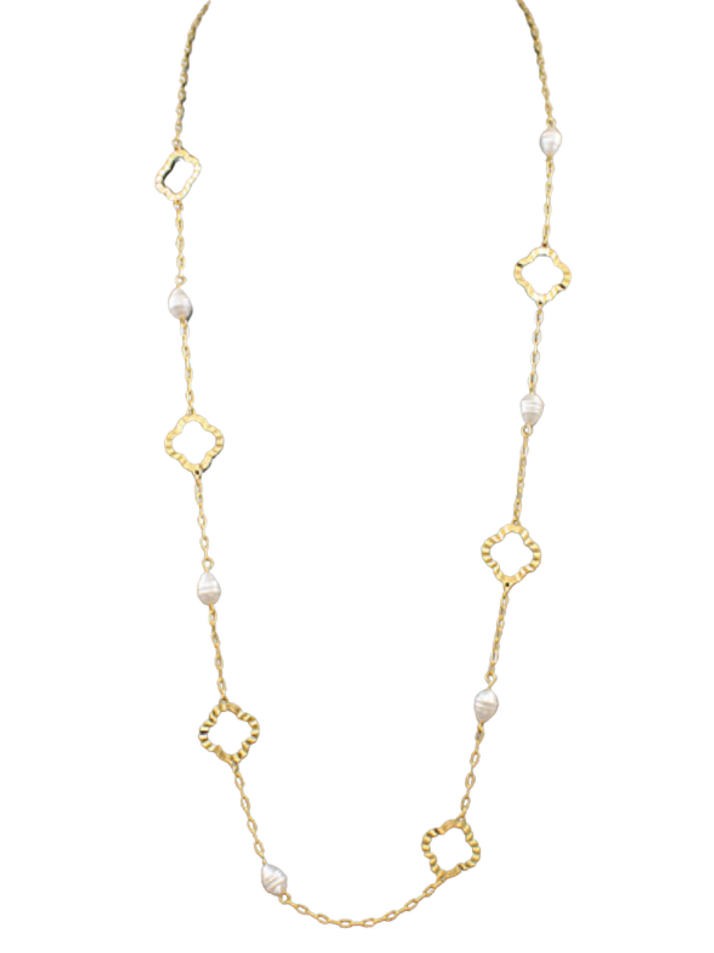 Clover & Pearl Long Necklace in gold