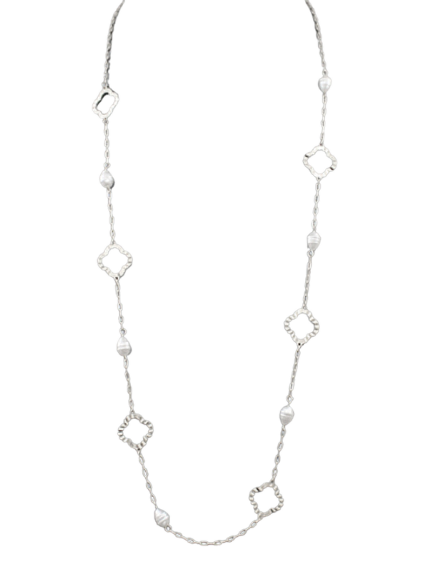 Clover & Pearl Long Necklace in silver