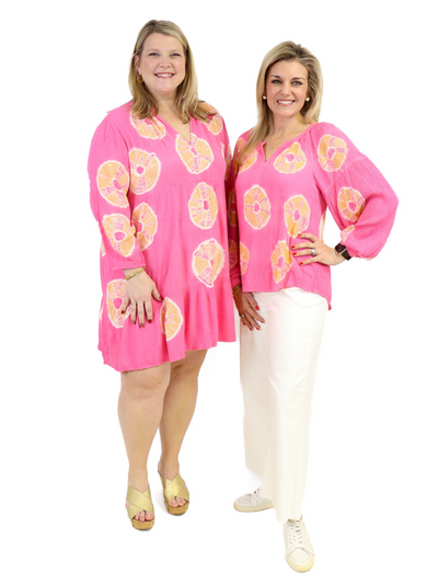 Tie Dye Peasant Top - Pink and matching dress.