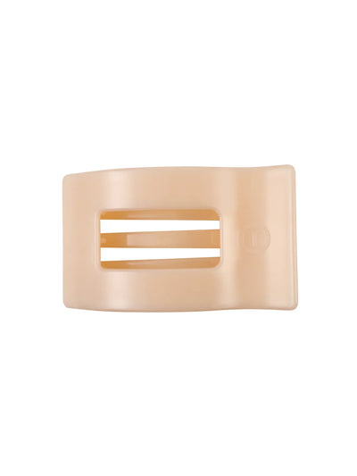 Beige medium flat rectangle hair clip on white background, front.