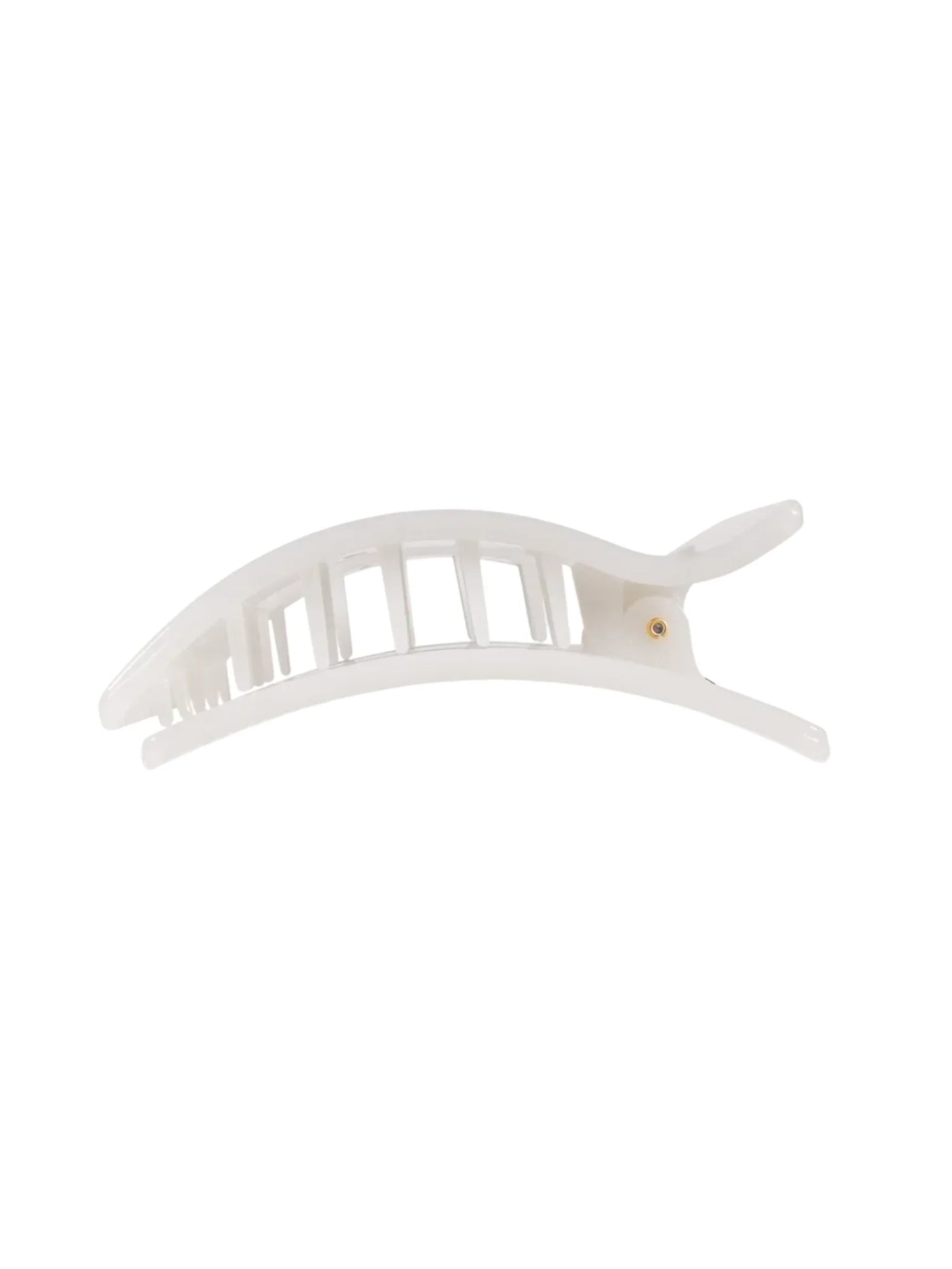 White medium rectangle hair clip on white background, side.