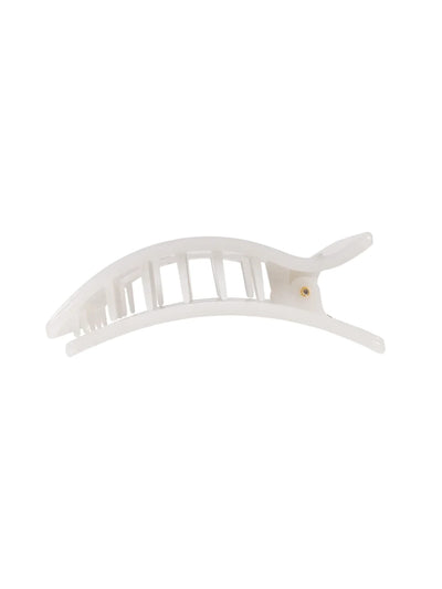 White medium rectangle hair clip on white background, side.