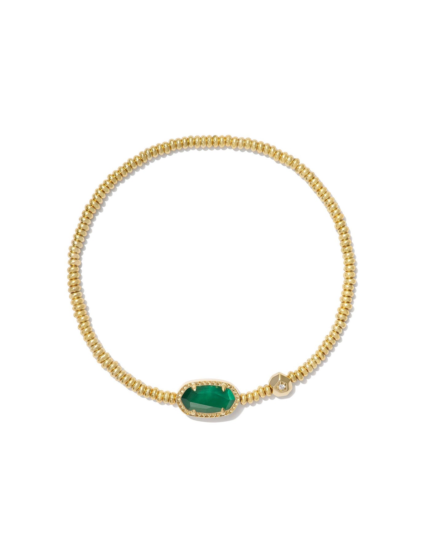Kendra Scott Grayson Stretch Bracelet in Gold Emerald Illusion on white background.