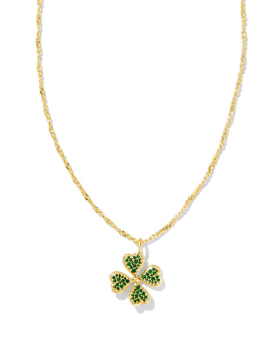 Kendra Scott Clover Crystal Necklace in Gold Green Crystal
