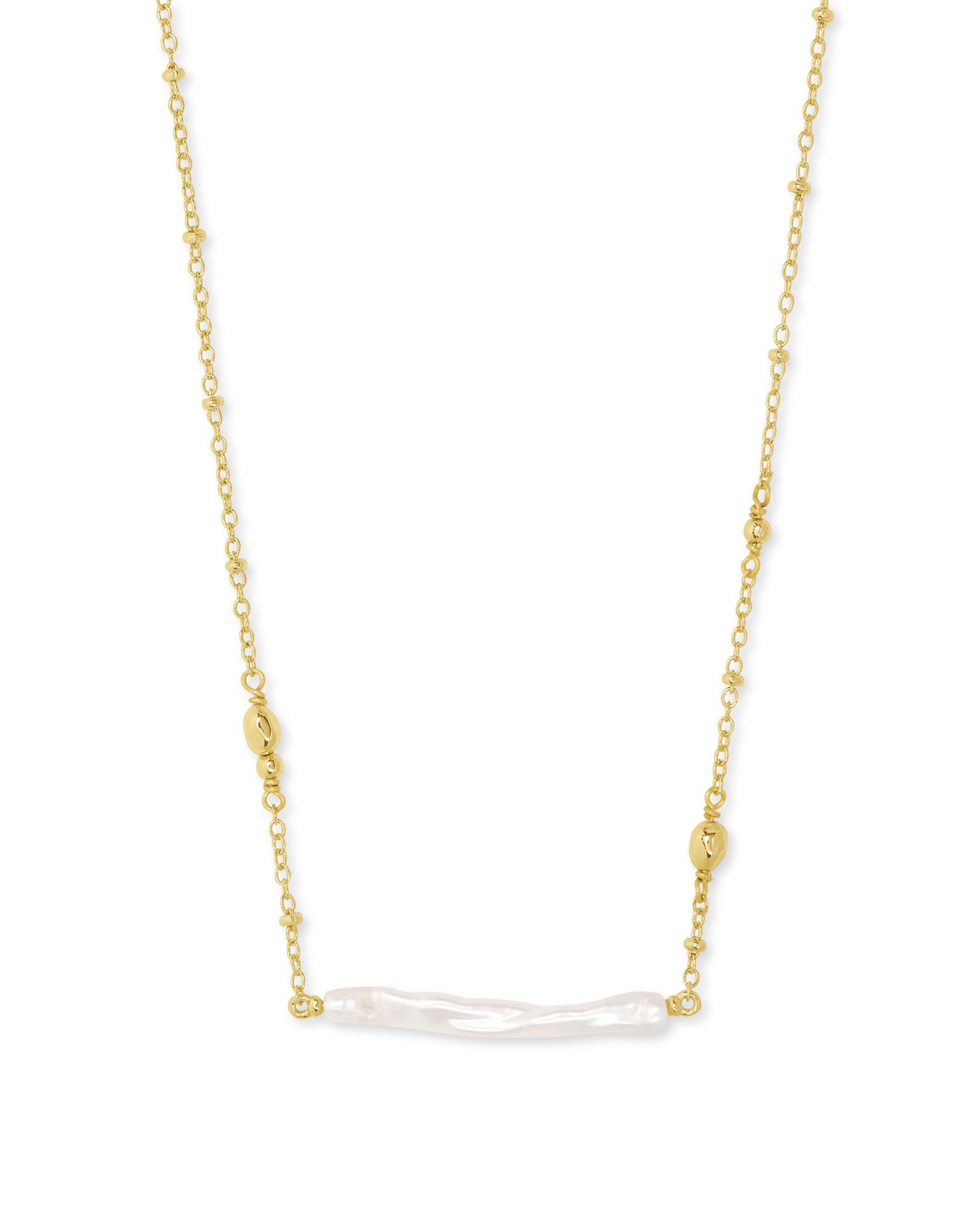 Kendra Scott Ellie Pendant Necklace in Gold on white background close up.