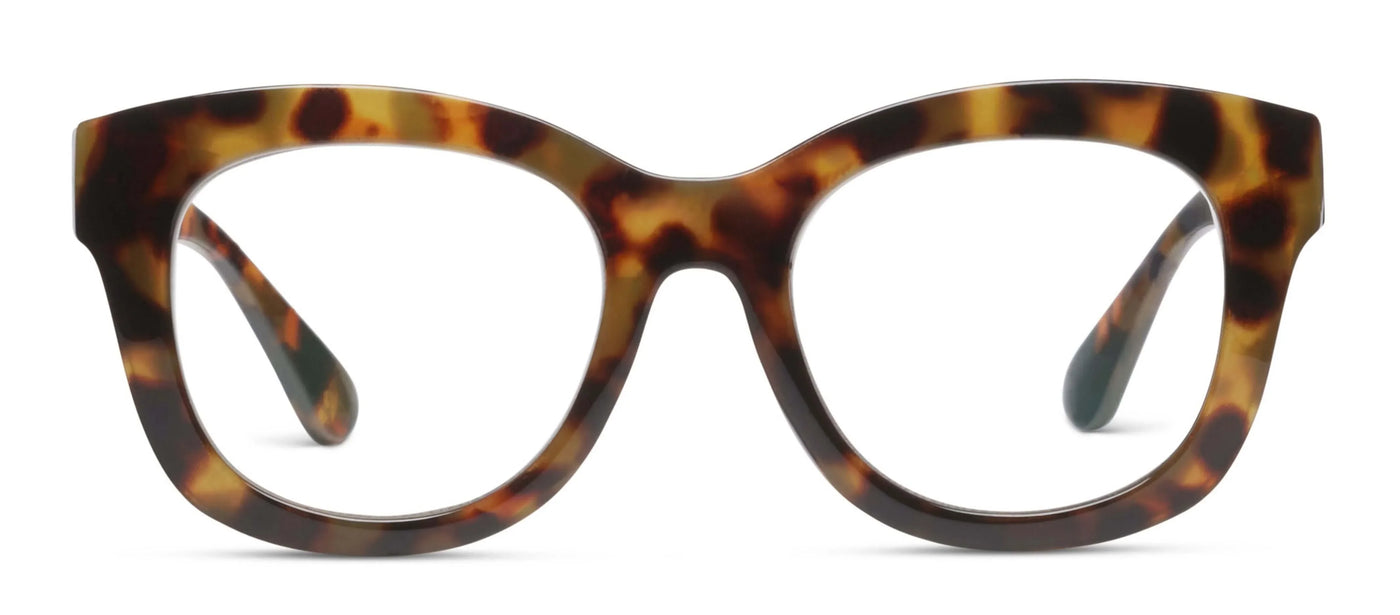 Tortoiseshell cat-eye glasses on a white background