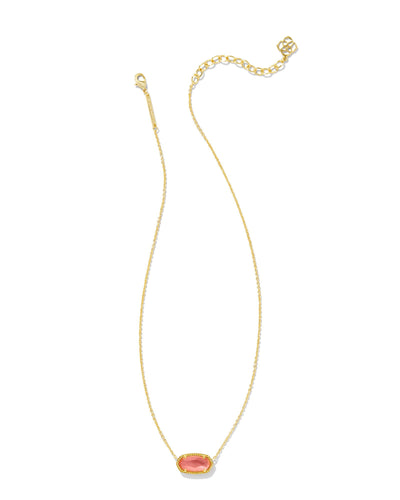 Kendra Scott Elisa Pendant Necklace Gold Coral Mother of Pearl on white background full view.