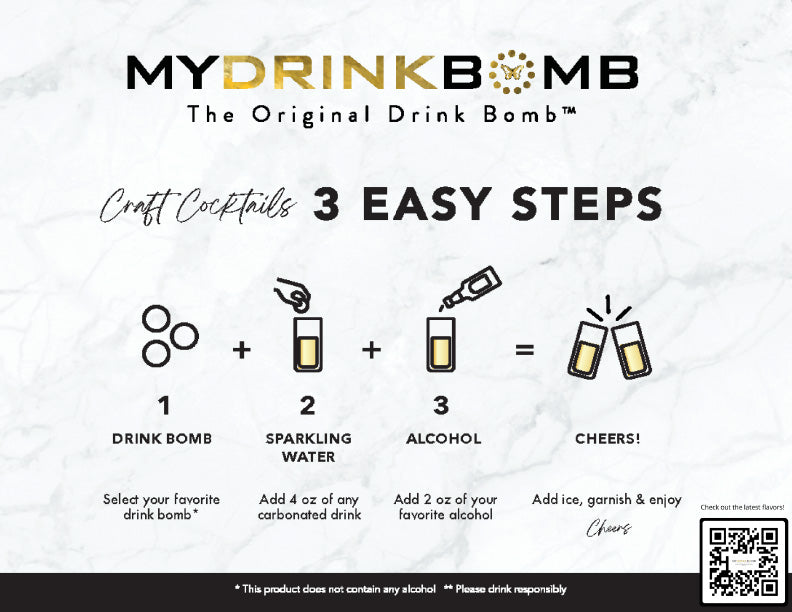My Drink Bomb 3-step guide graphic.