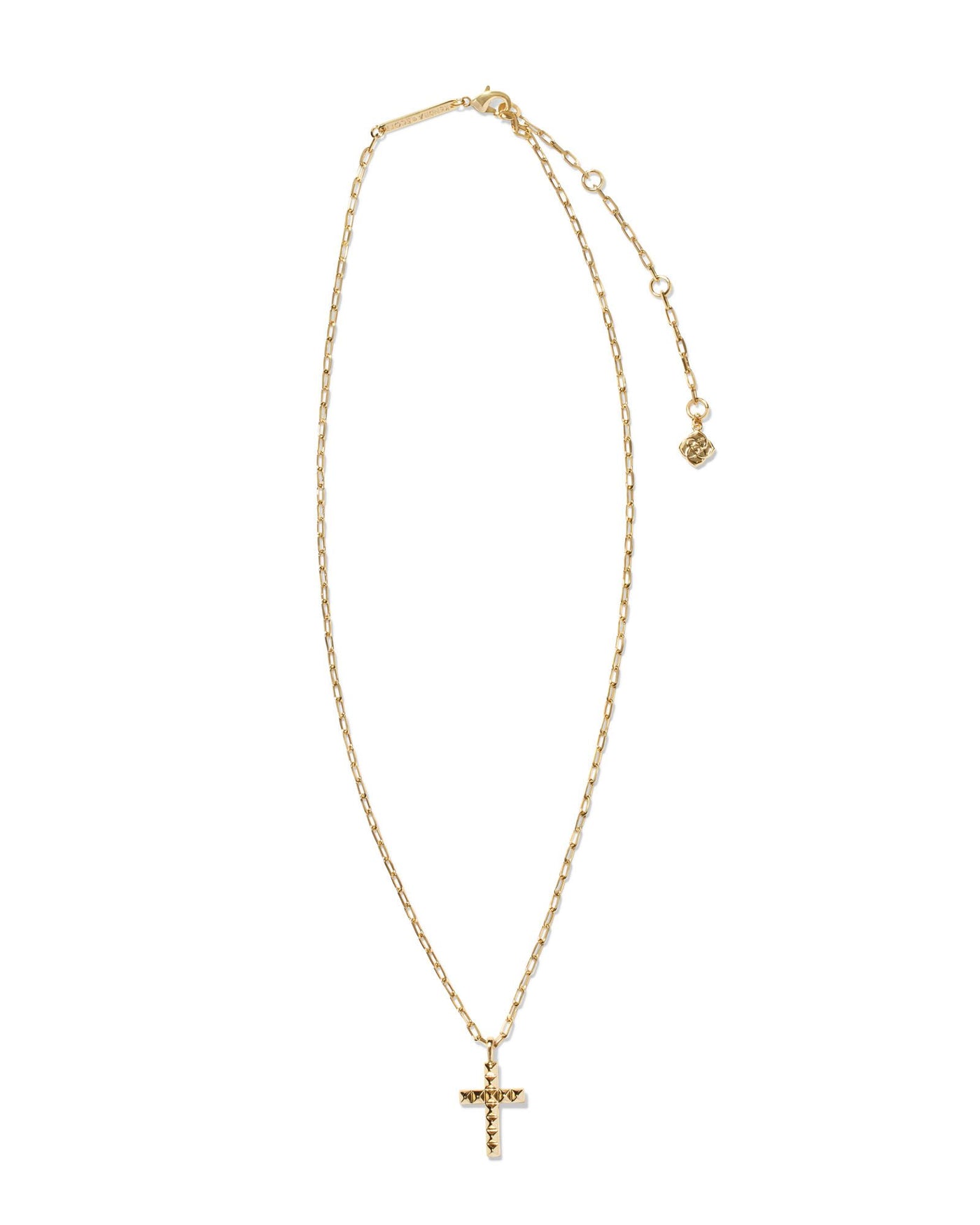 Kendra Scott Jada Cross Pendant Necklace in Gold on white background full view.