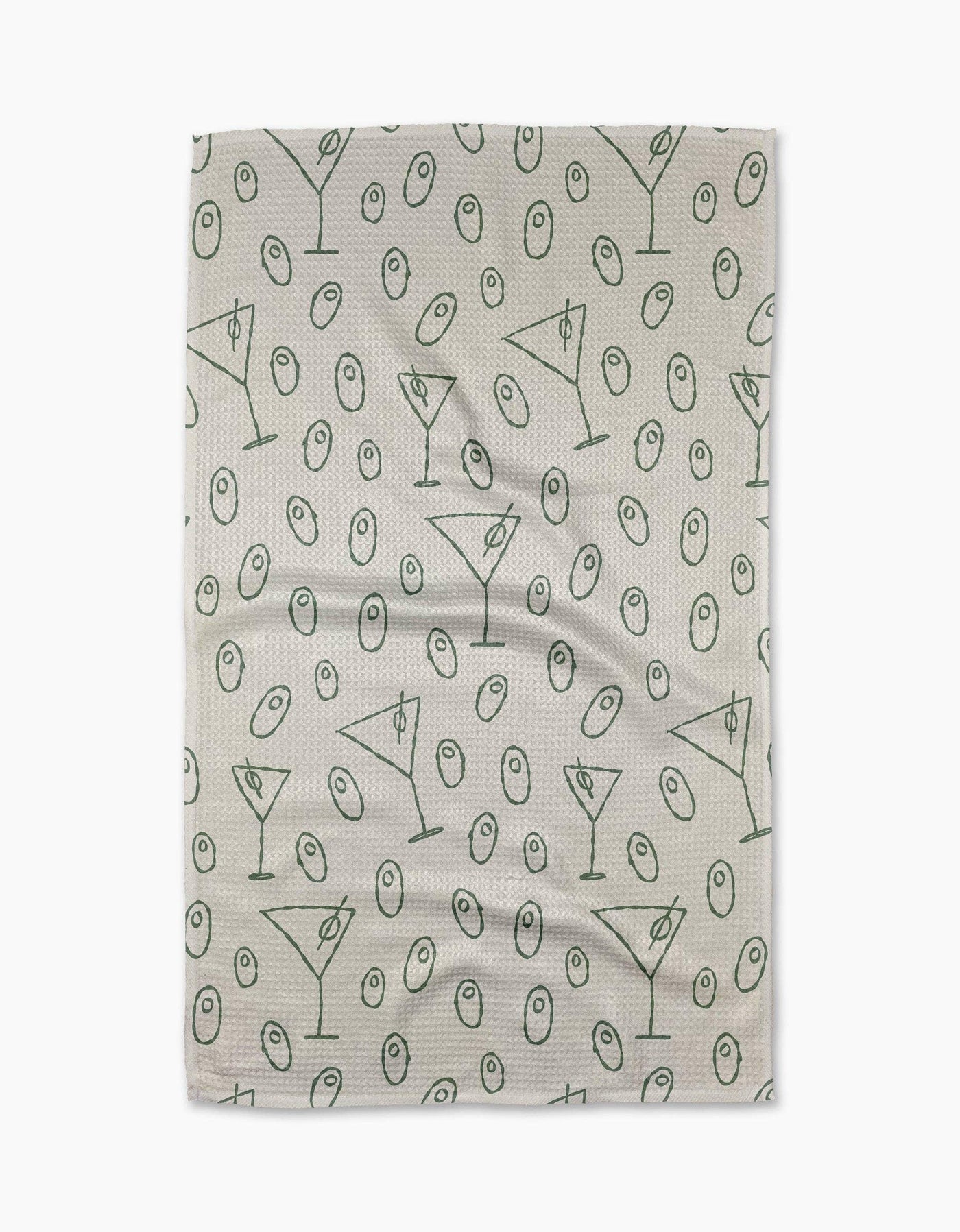 Tea towel with martini glass pattern on a white background