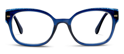 Blue eyeglasses with a white background