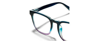 Blue and purple eyeglasses on a white background