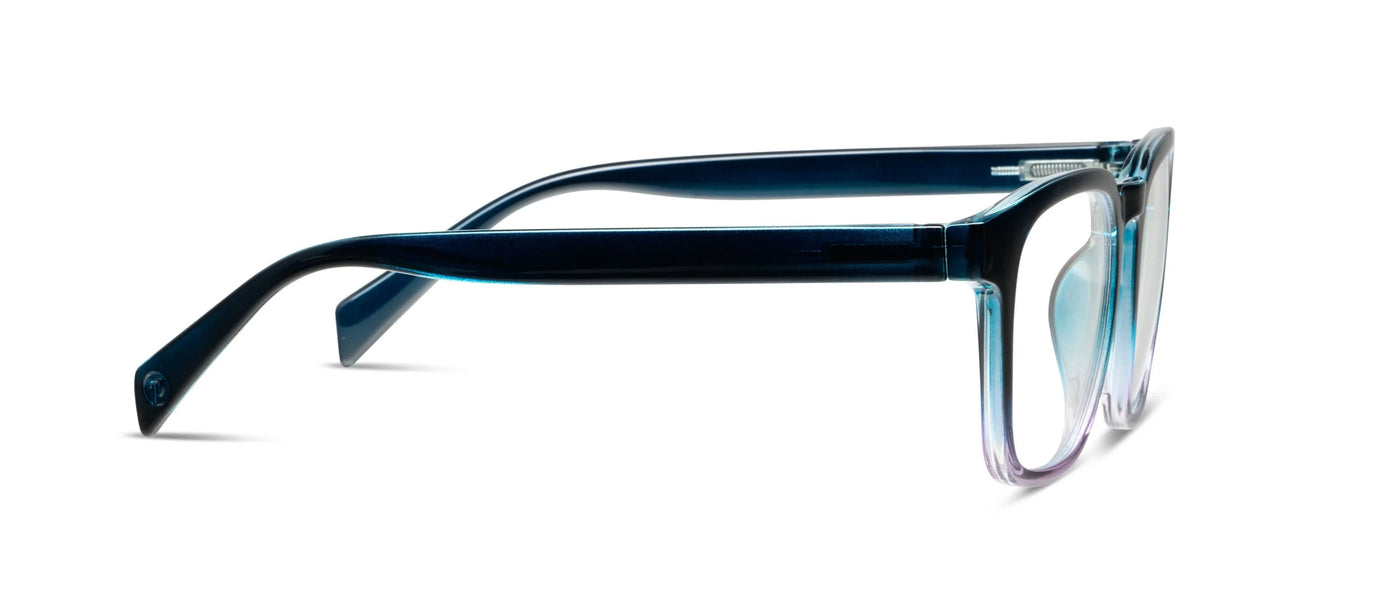 Blue eyeglasses on a white background