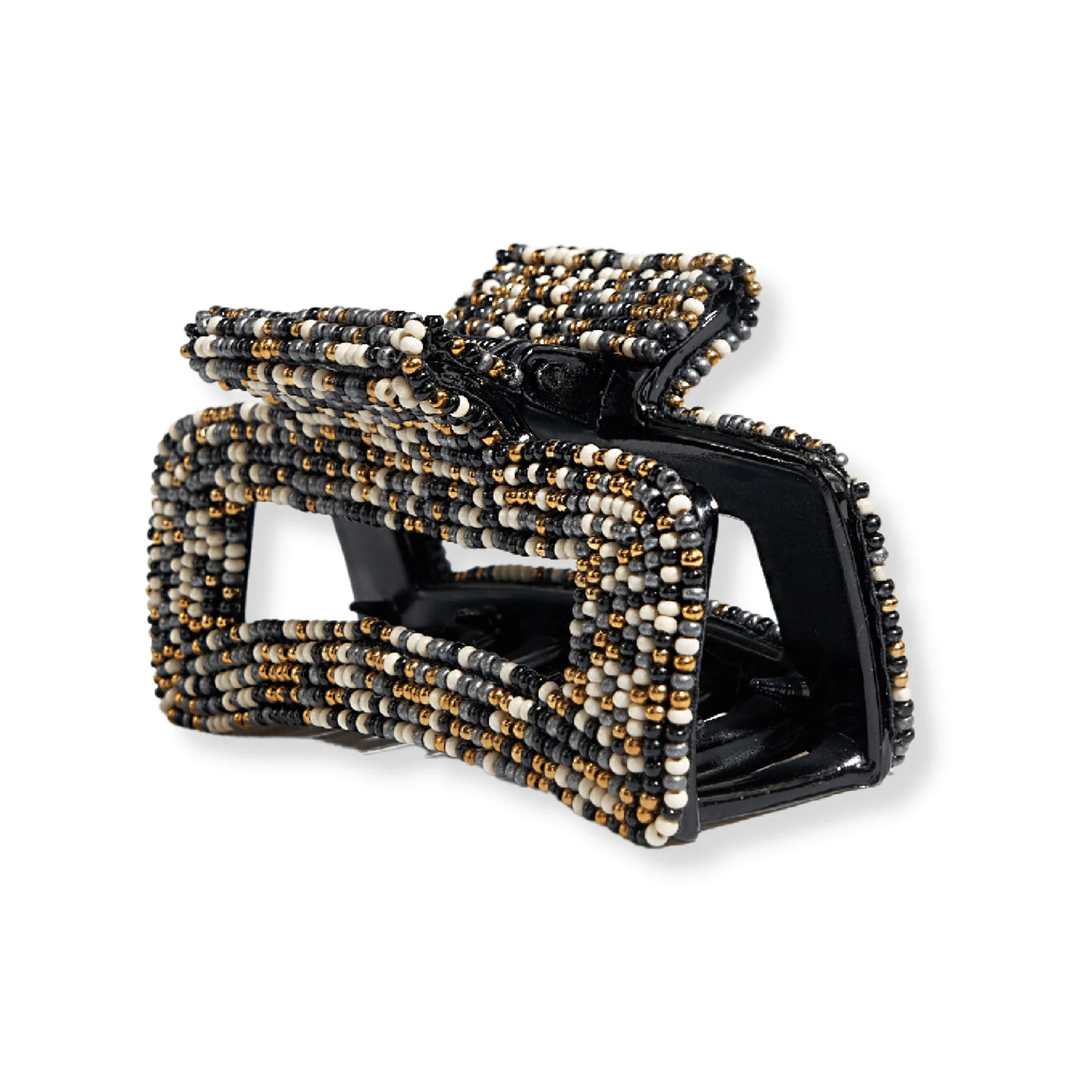 Lola Beaded Claw Clip in black and white, angled front view.