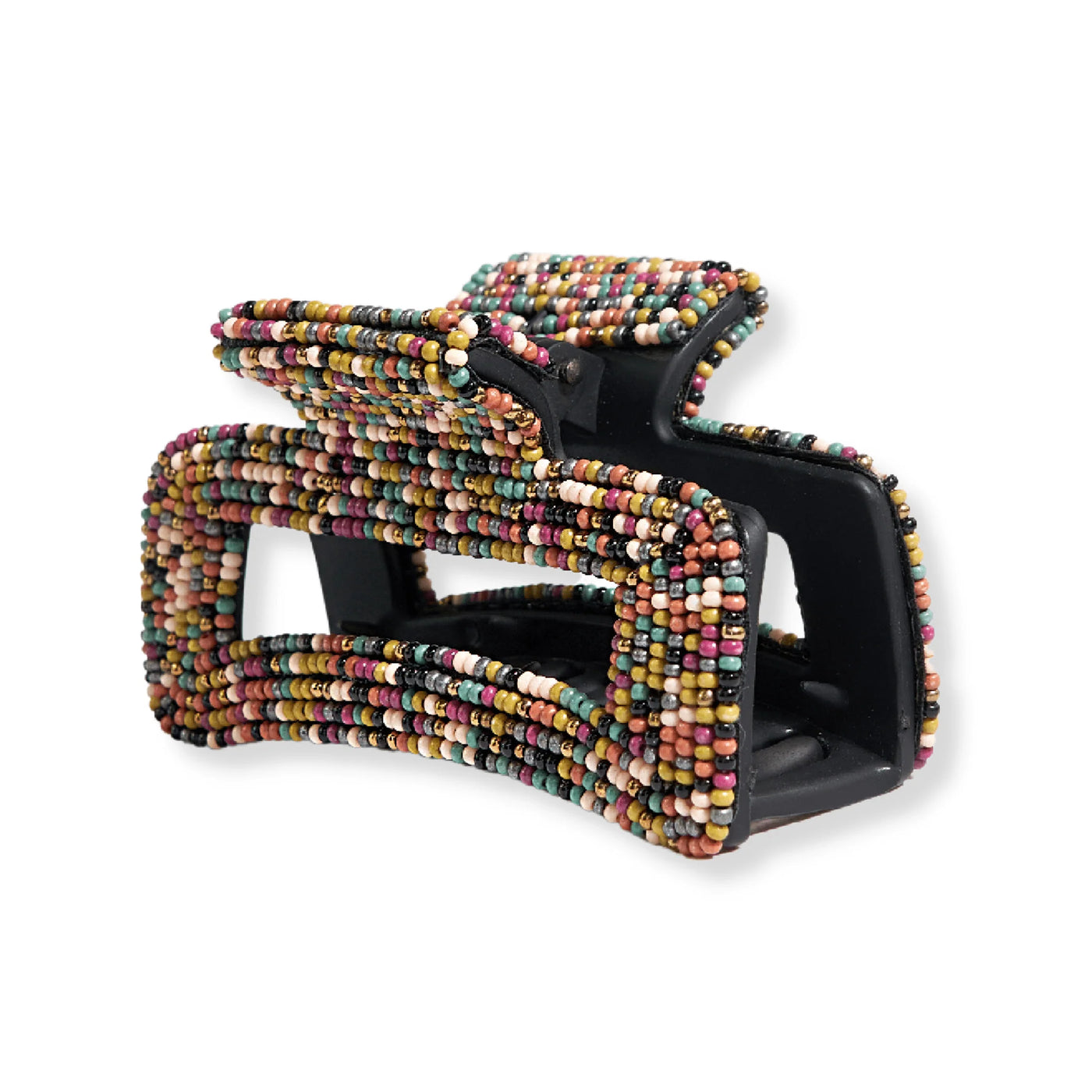 Lola Beaded Claw Clip in confetti, angled front view.