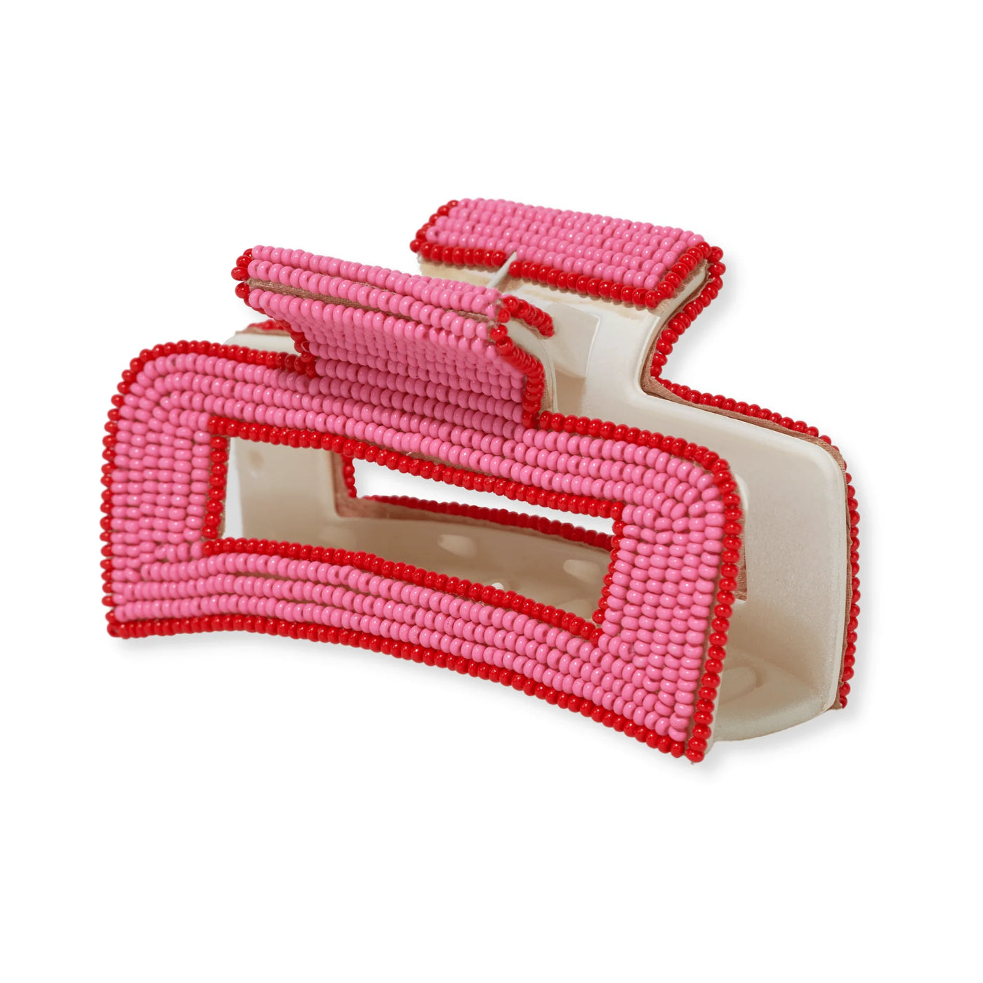 Lola Beaded Claw Clip in Pink, angled front view.