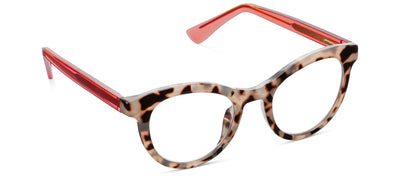 Glasses with red frame and tortoiseshell lenses on a white background