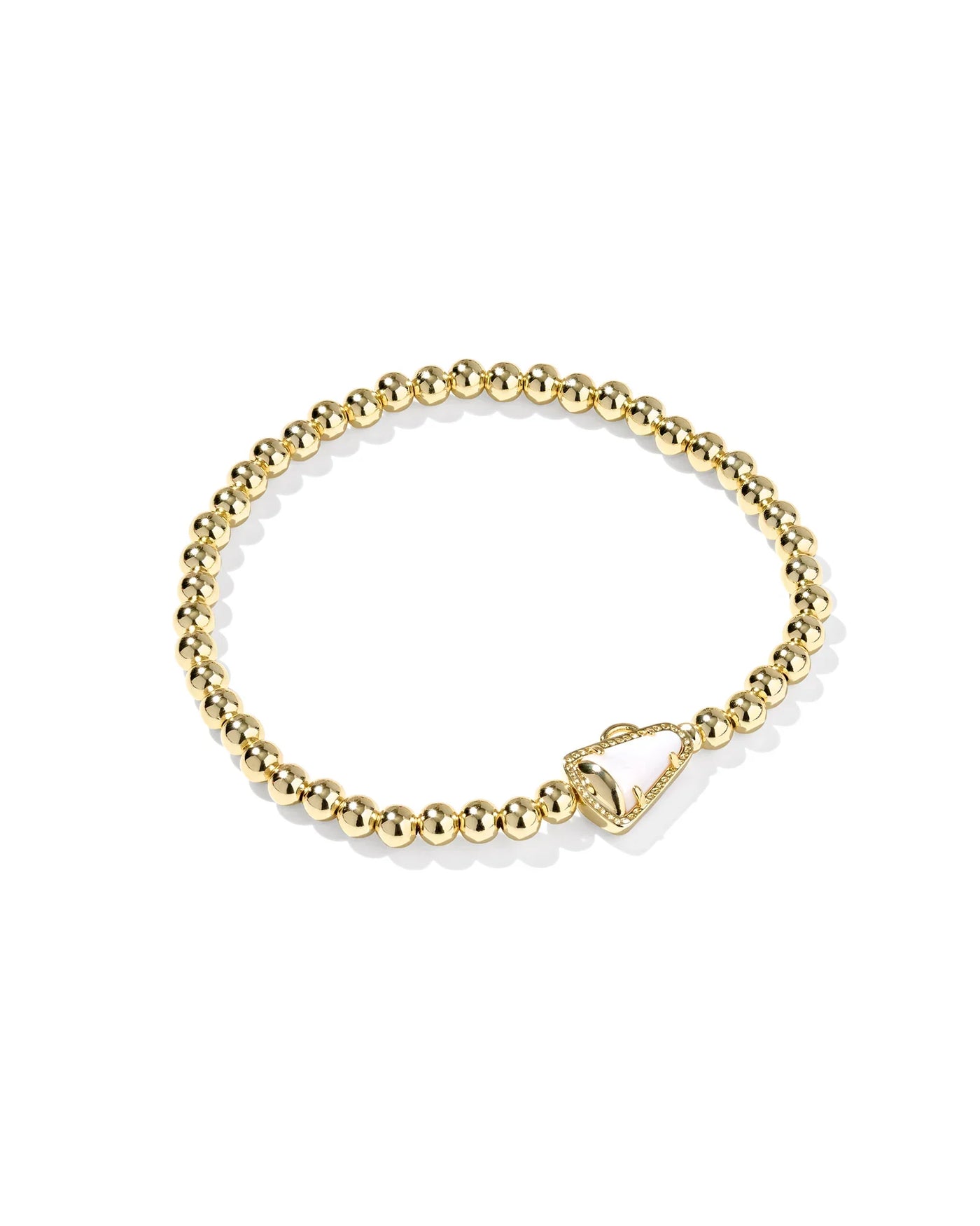 Gold beaded bracelet with cheer megaphone on a white background.