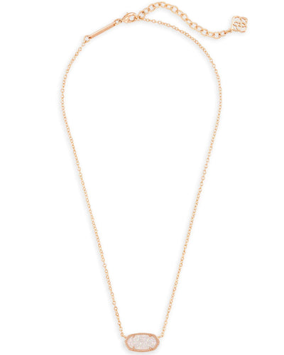 Rose gold necklace with iridescent drusy pendant, full front.