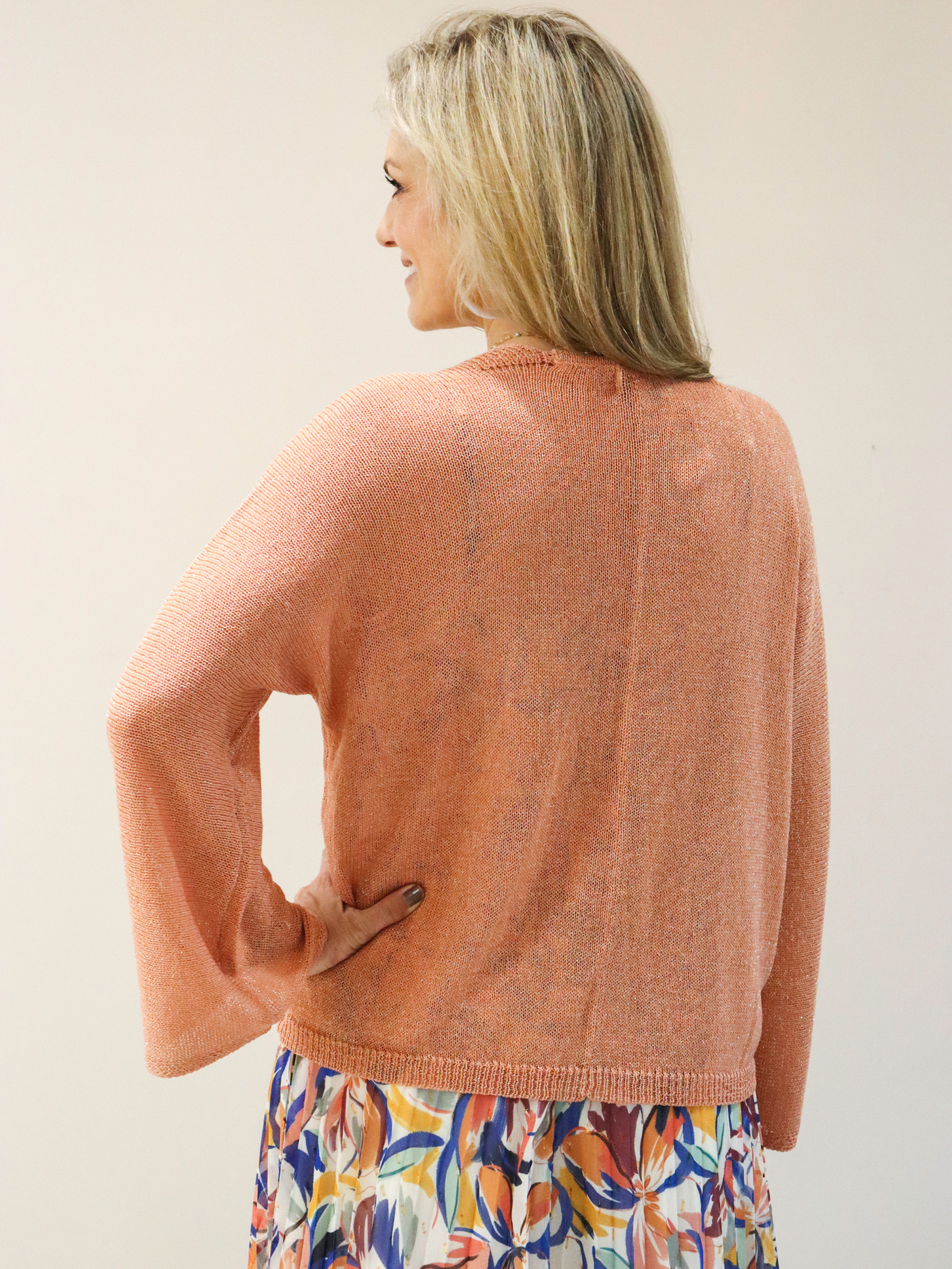 Peach Open Front Cardigan back view.