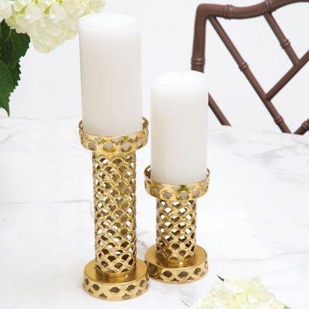 Large gold metal geometric cutout candle pillere