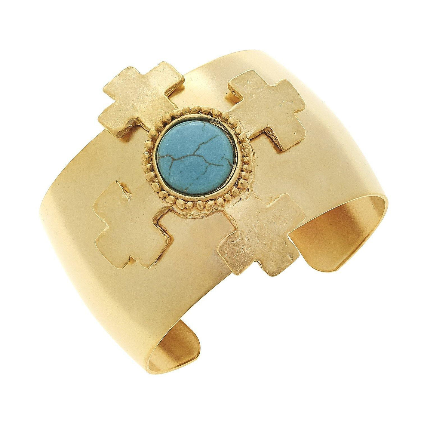 Gold Cross and Turquoise Cuff Bracelet | Susan Shaw | Fruit of the Vine Boutique 