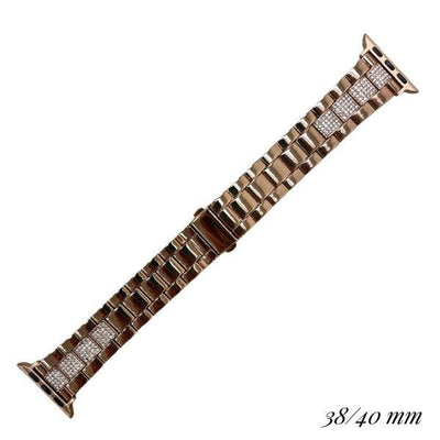 Rose gold links and rhinestone accented smart watch band