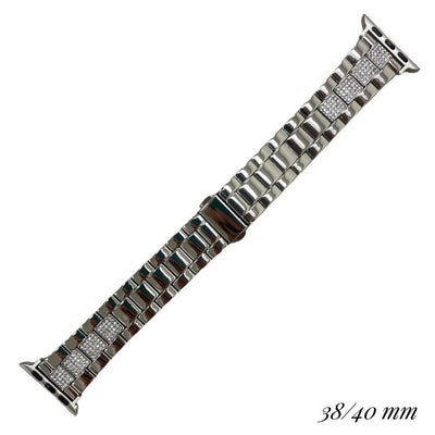 Silver links and rhinestone accented smart watch band