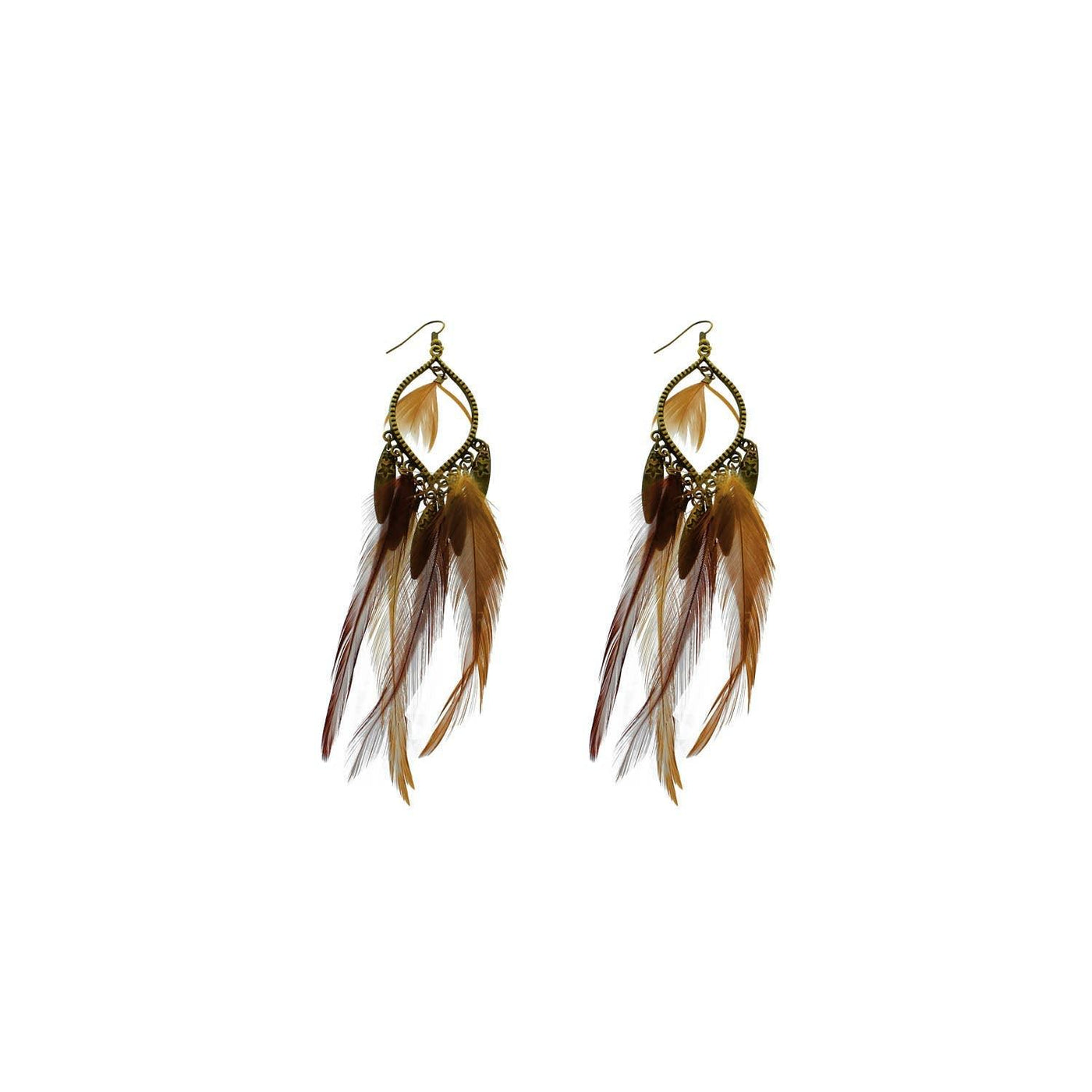 Brown Feather Antique Gold Earrings | Fruit of the Vine Boutique 