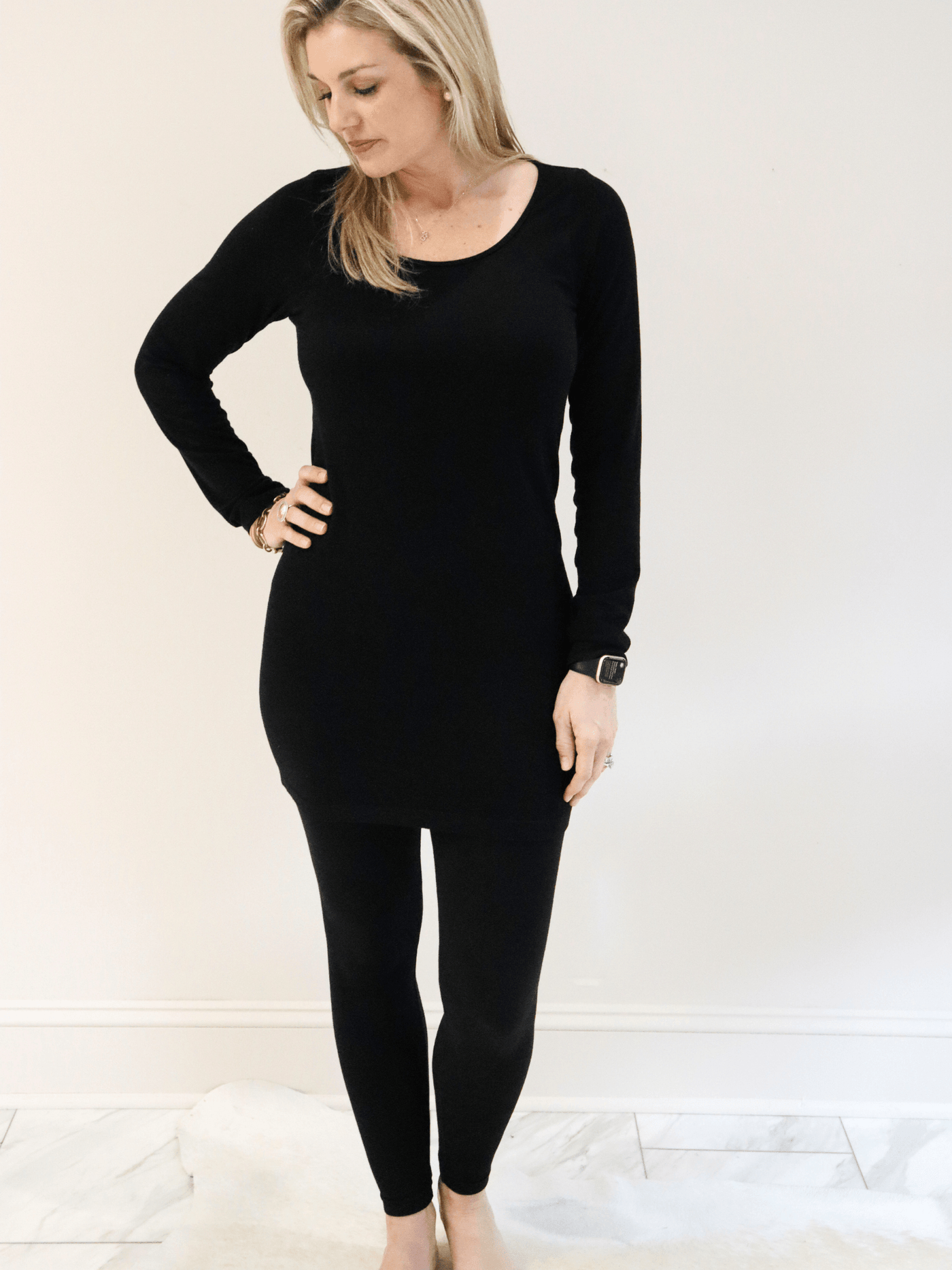 Long Sleeve Layering Top black front view.