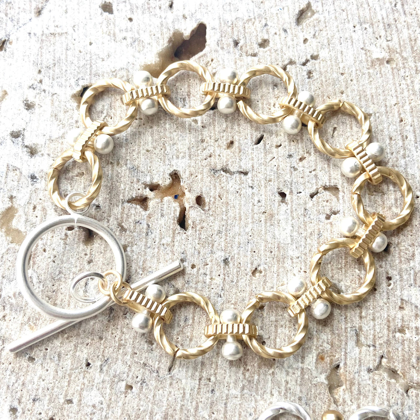 VB&CO Designs Handmade Jewelry Matte Gold Bracelet -Gold/Silver