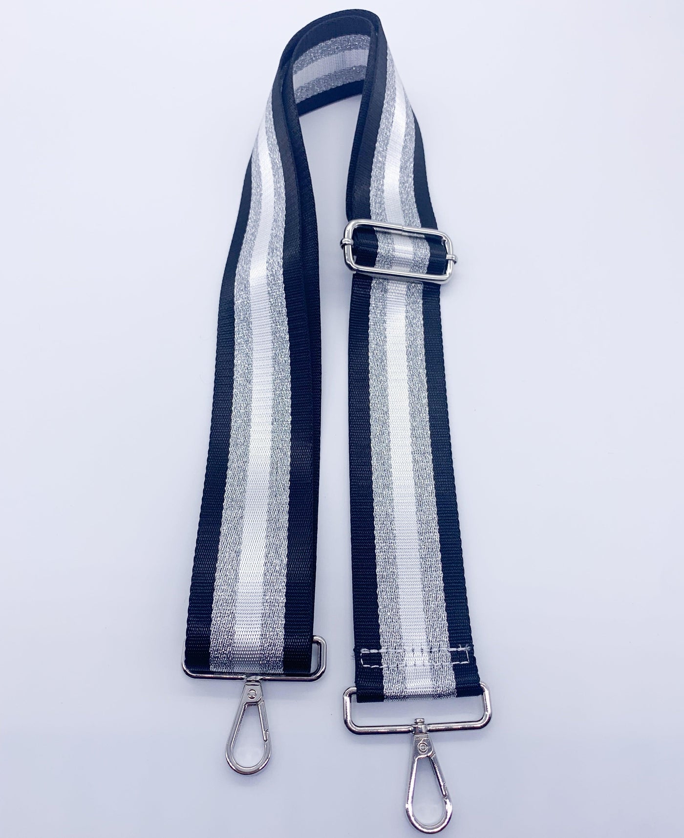 Ahdorned Floral Embroidered Bag Strap - Navy/Grey (Silver Hardware)