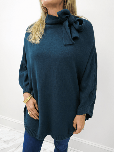 Knit Knotted Bow Poncho | Charlie Paige | Fruit of the Vine Boutique 