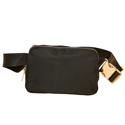 Black Belt Bag with rose gold hardware.