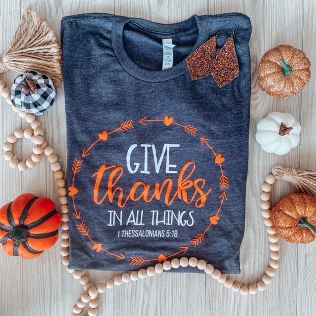 Give Thanks Long Sleeve Graphic Tee | Fruit of the Vine Boutique 