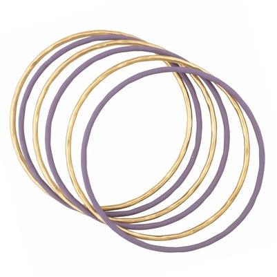 Gold and color coated bangles in lavender front view.