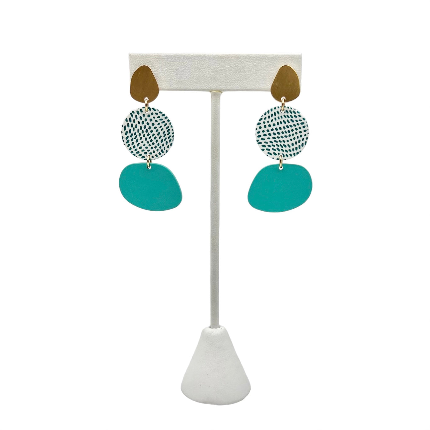 Gold, Textured, and Teal Color Coated Metal 3 Drop 2.25" Earring