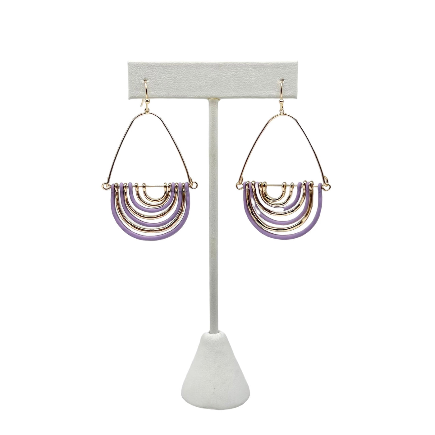 Gold and Lavender Color Coated Metal Layered Teardrop 2" Earring