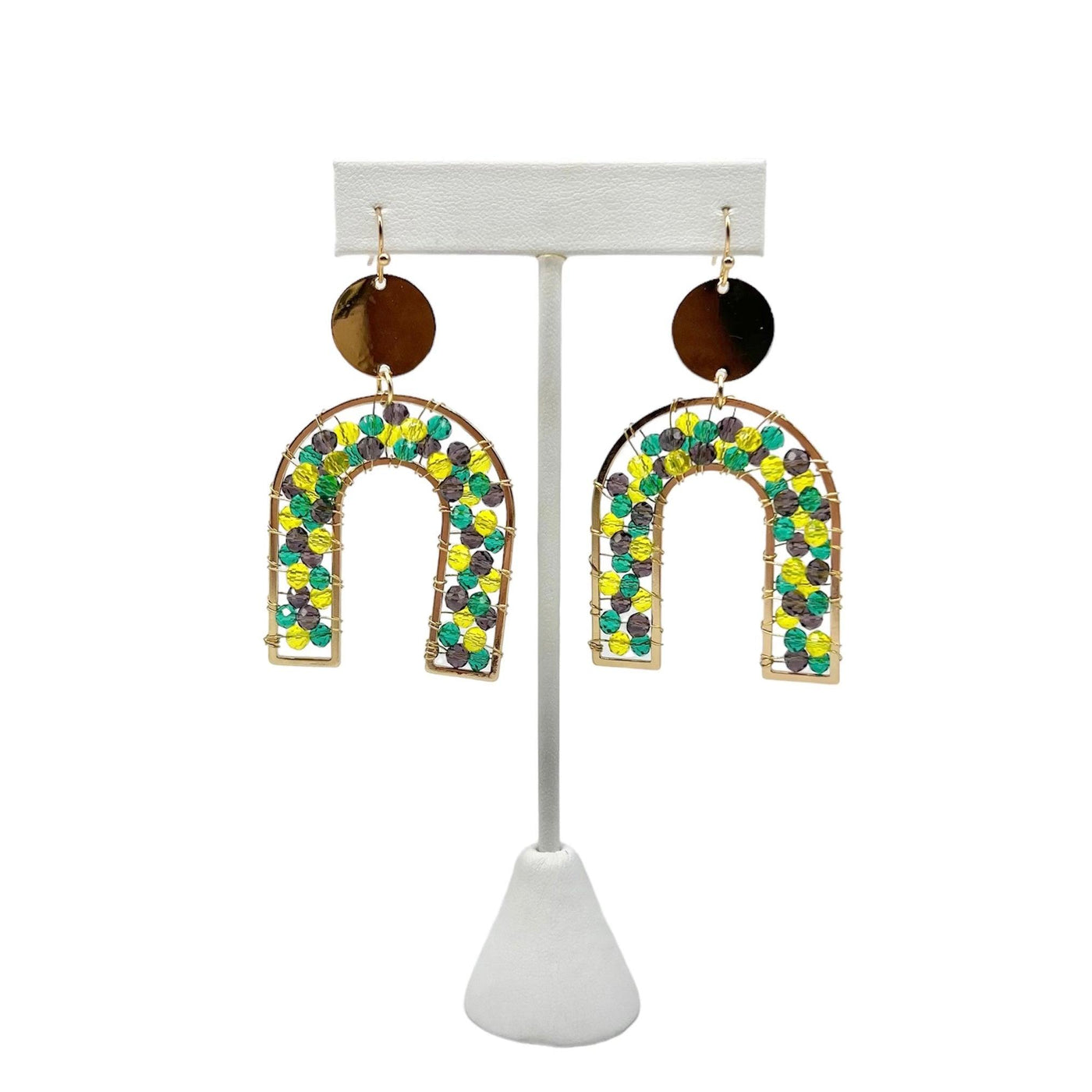 Beaded Arch Drop Earrings with Gold Tone Accents