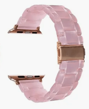 Pink Resin watch band with rose gold hardware.