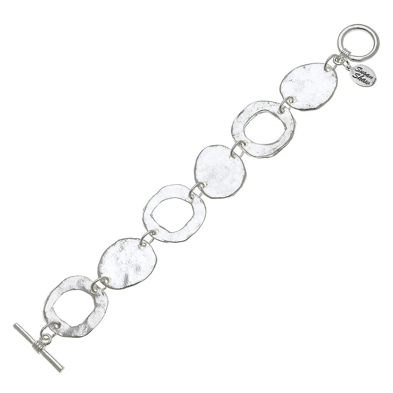 Sterling silver circle and loop chain bracelet with a toggle closure